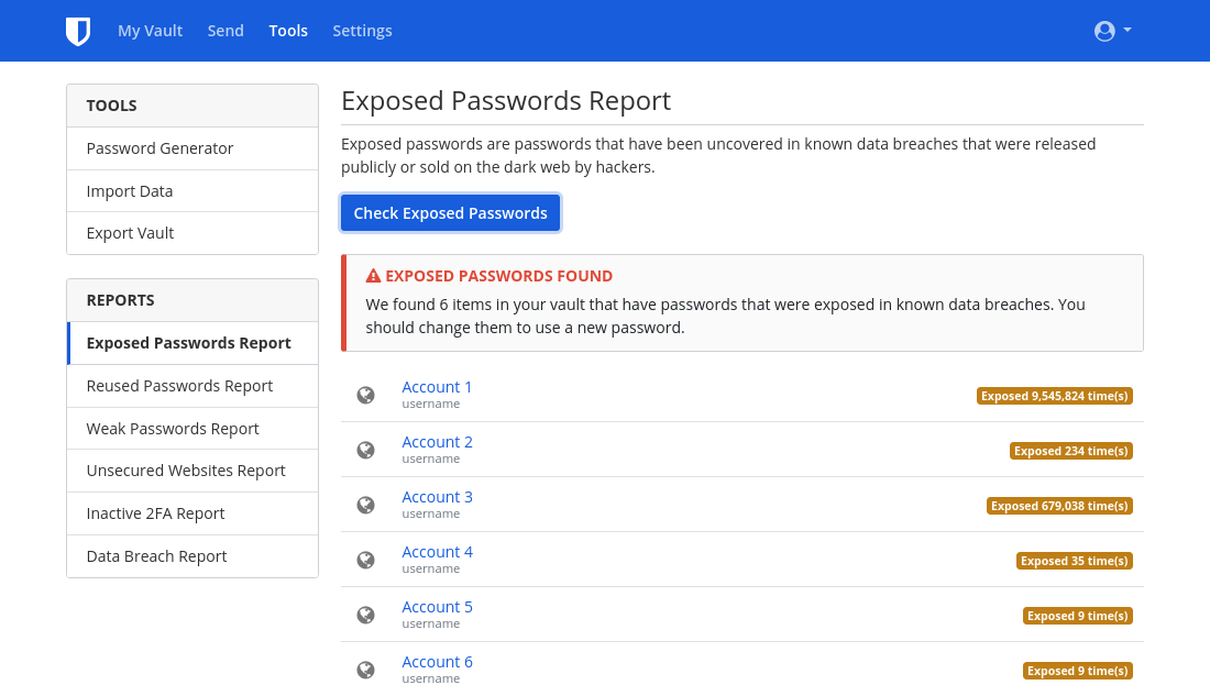 Bitwarden 's Data Breach Report-functie